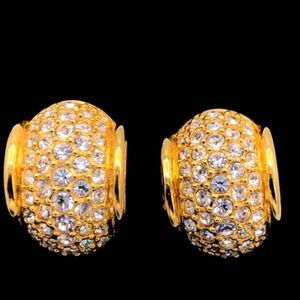 Swarovski Crystal Goldtone Clip Earrings Half Circle Swan EUC